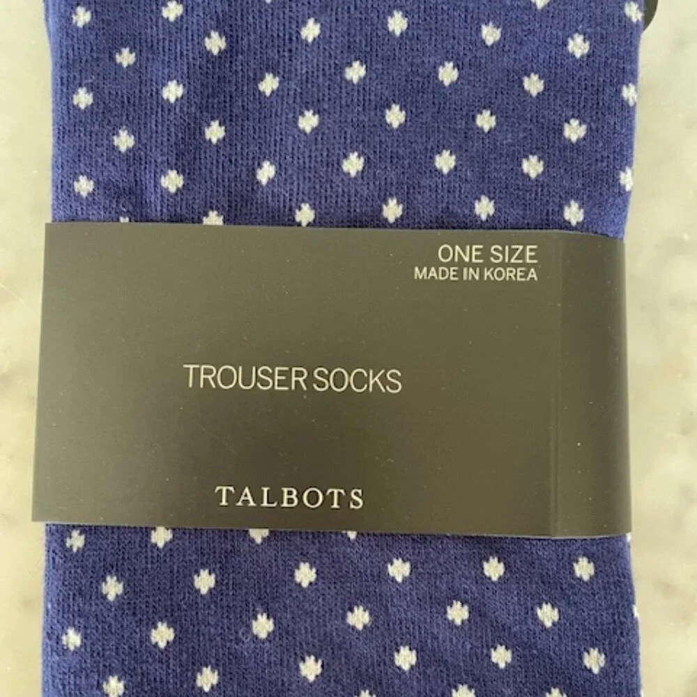 TALBOTS Dulce Stripe Dot Trouser Socks Blue White Polka Dot Woman 9-11